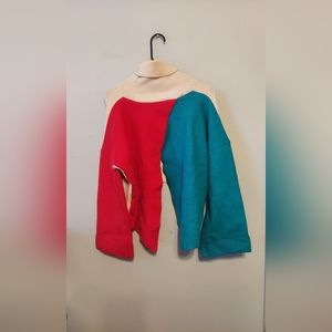 NWT Blue B Sweater Size M/L Cropped Turtleneck Chunky Knit Colorblock Festival